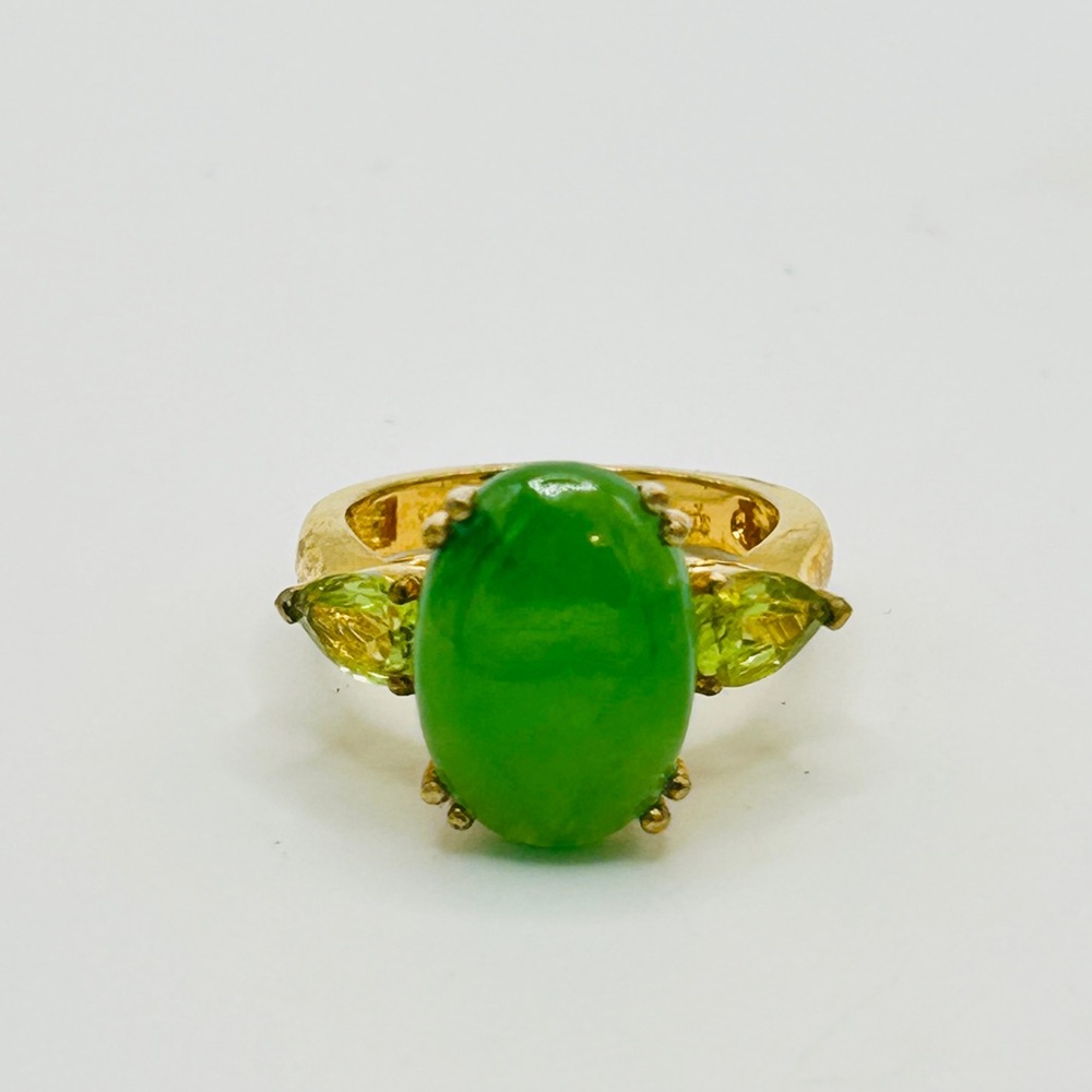 Jade and Peridot Ring in Yellow Stainless Steel; Sizes 5.75 and 6.75